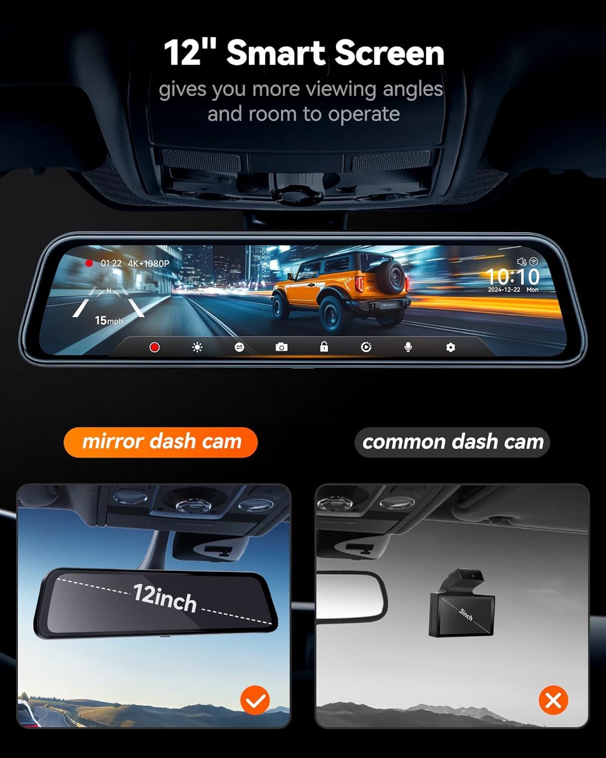 Oglinda DVR SmartViz – Camera Auto Fata + Spate pentru Parcare si Siguranta in Trafic