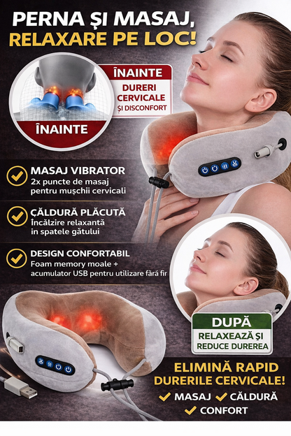 Perna RelaxU® electrica cu vibromasaj, cervicala, relaxare musculara, functie incalzire