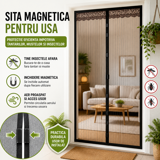 Plasă Magnetică Anti-Țânțari pentru Uși – Ventilație Fără Insecte, Montaj Rapid
