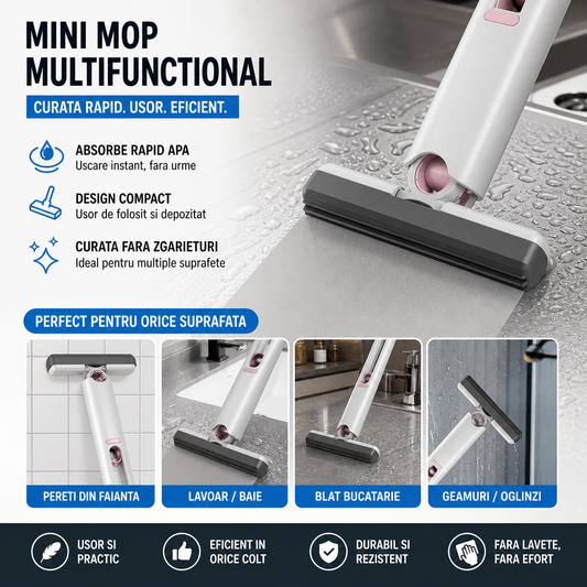 Mop Mini Portabil 2în1 Super Absorbant – Curățare Rapidă pentru Orice Suprafață