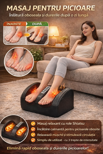 Aparat masaj Shiatsu pentru picioare RelaxU®, functie incalzire, 20 capete de masaj