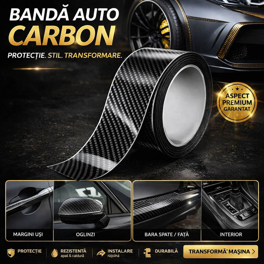 Bandă Carbon Protecție Auto Premium & Anti-Zgârieturi 3m x 7cm