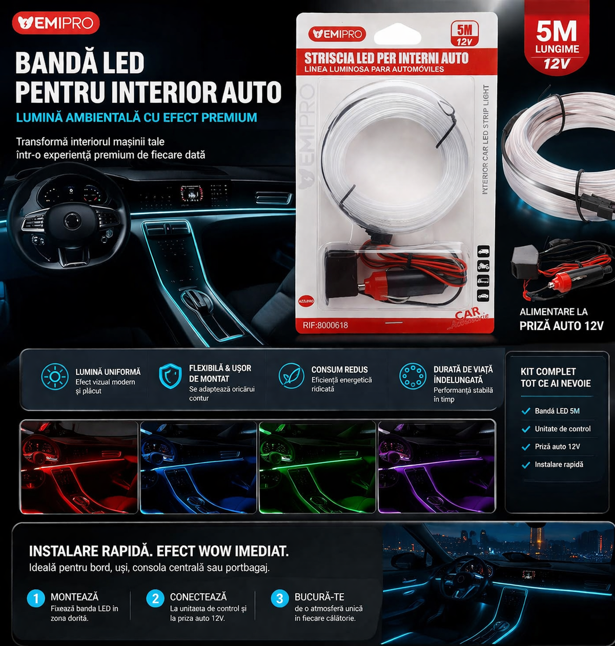 Benzi LED Auto Slim Ambient | lluminare Modernă