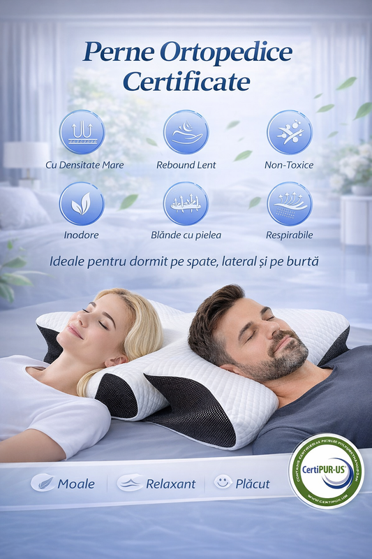 Pernă Cervicală Ortopedică Memory Foam – Aliniere Corectă și Somn Fără Dureri | RelaxU