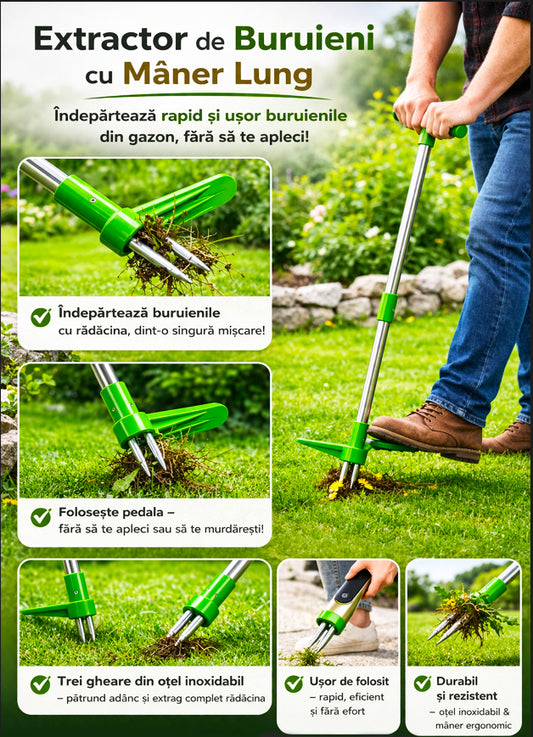 Extractor Profesional de Buruieni cu Pedală – Oțel Inoxidabil, Fără Aplecare | RelaxU